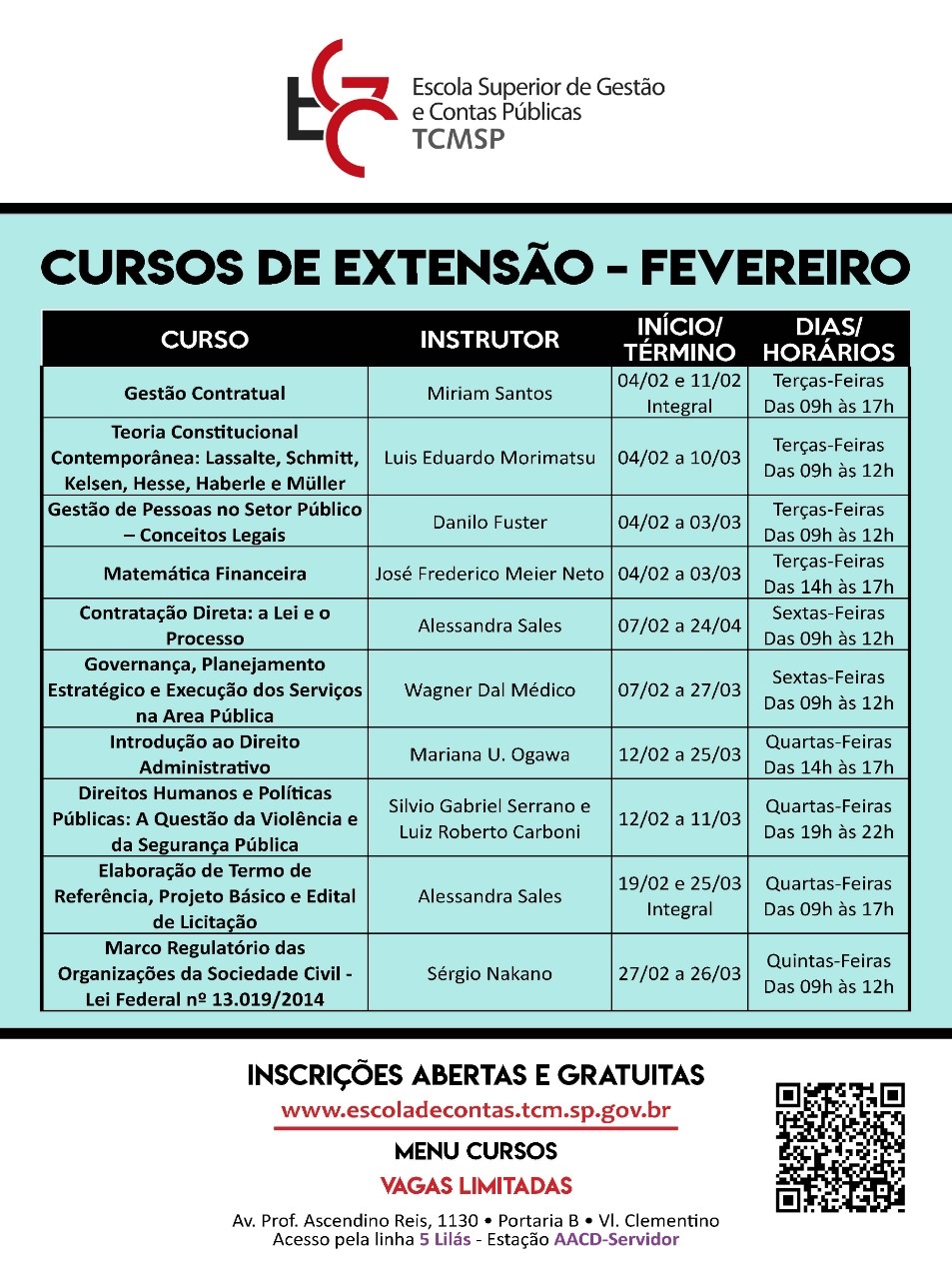 cursos escola tcmsp 2020